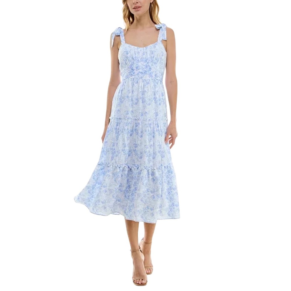 Trixxi Floral Midi Dress Tie‎ Strap Tiered Cottagecore Sundress Size Large